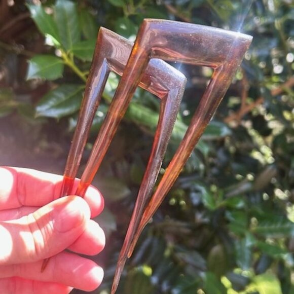 2-Prong Brown Tortoise Shell Victorian Style HAIR STICKS/COMBS main image 4